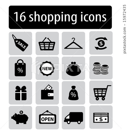 set of black shopping icons on gray background 15972435