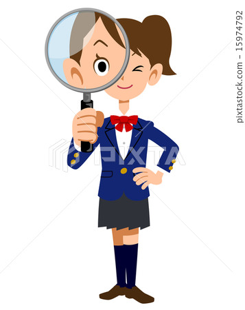 Girls studying with a magnifying glass 15974792