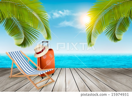 Vacation background. Beach with palm trees Vacation background. Beach with palm trees 15974931
