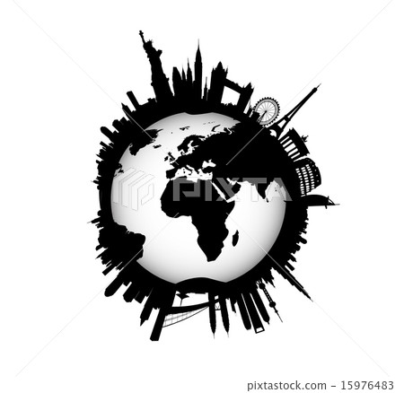 International Skyline with world Globe 15976483