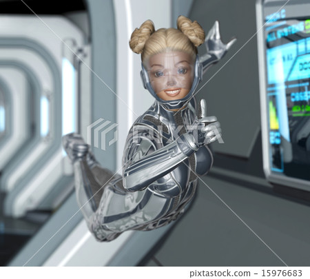 在空間站的女性工作人員燙髮3DCG 15976683