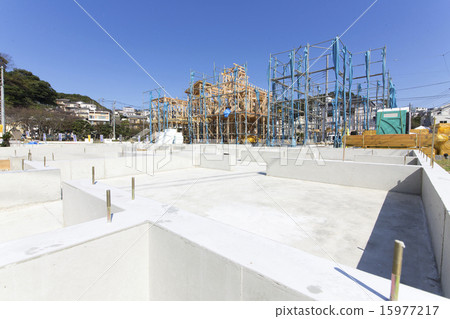 Foundation construction of housing solid foundation and construction site Foundation construction of housing solid foundation and construction site 15977217