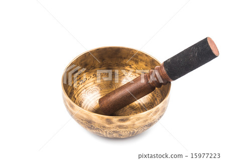 Nepali singing bowl isolated in white 15977223