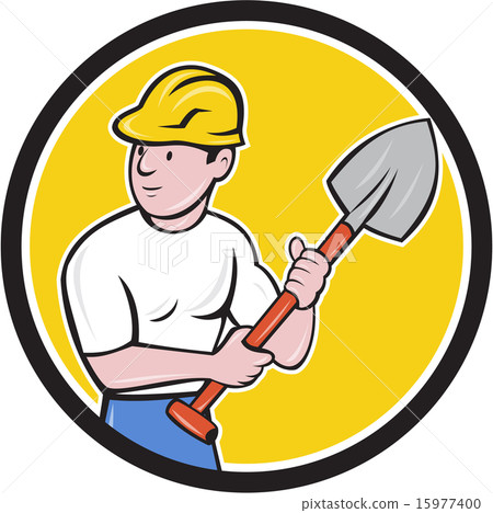 Builder Construction Worker Holding Spade Cartoon Builder Construction Worker Holding Spade Cartoon 15977400