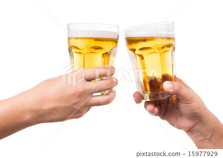 Two hands toasting refreshing cold beer 15977929
