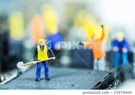 Team of engineers repairing circuit mother board 15979404