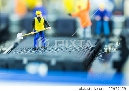 Team of engineers repairing circuit mother board 15979459