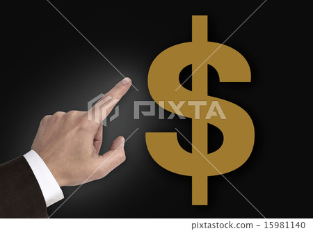 Hand pointing at dollar sign concept Hand pointing at dollar sign concept 15981140