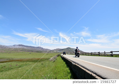 Mt. Aso and motorcycle 15981727