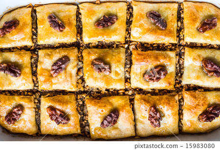 sweet baklava with honey and nuts, rustic 15983080