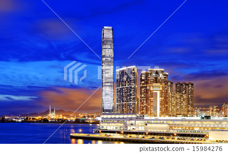 Kowloon office buildings at night 15984276