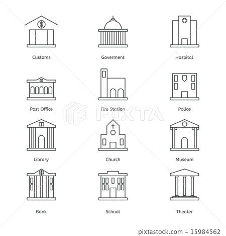 Government building icons flat design 15984562