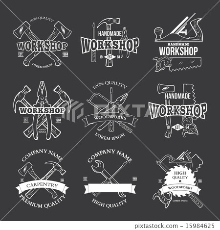 Vintage carpentry tools, labels and design element 15984625