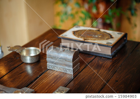 cross and bible on the wooden table cross and bible on the wooden table 15984903
