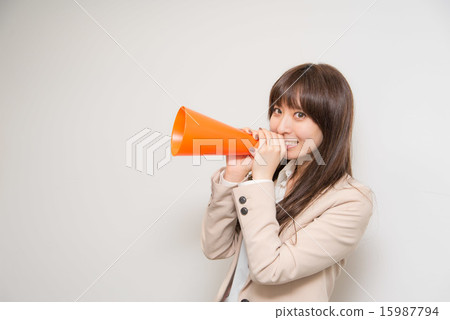A young lady with a megaphone 15987794