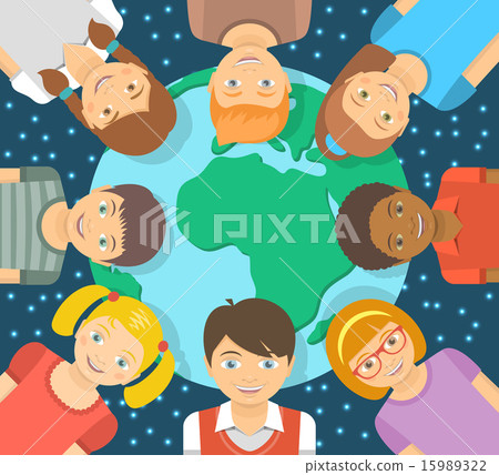 Flat Illustration Different Kids around the Earth Flat Illustration Different Kids around the Earth 15989322