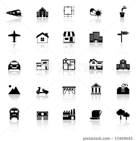 Real estate icons with reflect on white background Real estate icons with reflect on white background 15989685