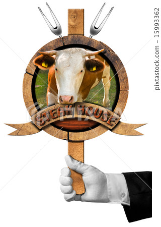 Steak House - Sign with Hand of Waiter Steak House - Sign with Hand of Waiter 15993362