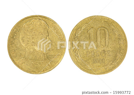Ten pesos of Chile Republic.Isolated. 15993772