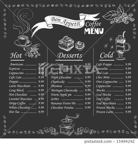 coffee menu on chalkboard 15994292