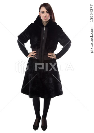 Image of brunette in black fake fur coat Image of brunette in black fake fur coat 15994377