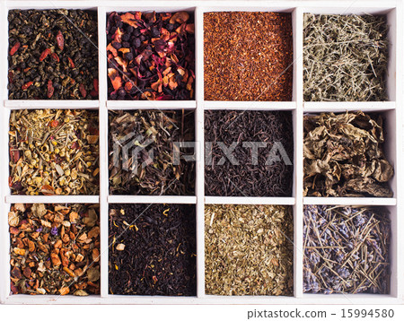 Various of tea in a box 15994580