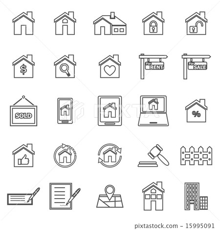 Real estate line icons on white background 15995091