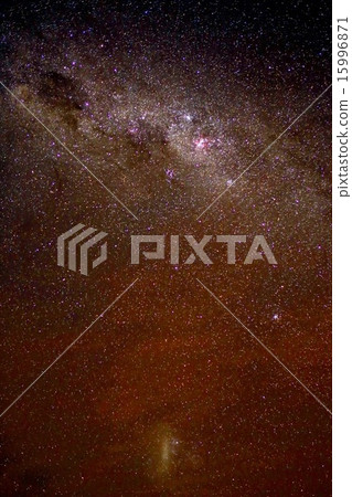 The Milky Way looking up from the Atacama Highland in the Southern Hemisphere South America Chile, the Andes Mountain Range and the Large Magellanic Nebula The Milky Way looking up from the Atacama Highland in the Southern Hemisphere South America Chile, the Andes Mountain Range and the Large Magellanic Nebula 15996871