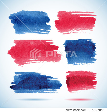 Brushstroke banners.Ink red blue watercolor spot 15997055