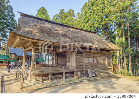 Kagura of Hakusan shrine sitting in the premises of Chusonji temple in spring Kagura of Hakusan shrine sitting in the premises of Chusonji temple in spring 15997804