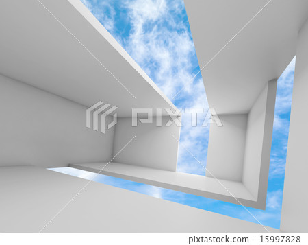 3d empty white futuristic interior and sky 3d empty white futuristic interior and sky 15997828