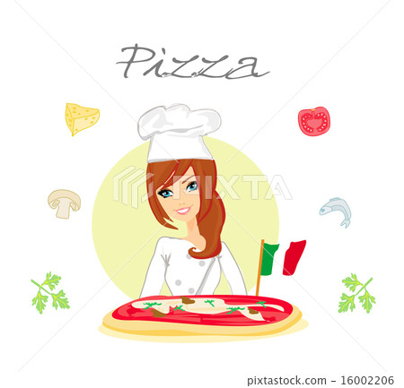 beautiful woman chef serving pizza beautiful woman chef serving pizza 16002206