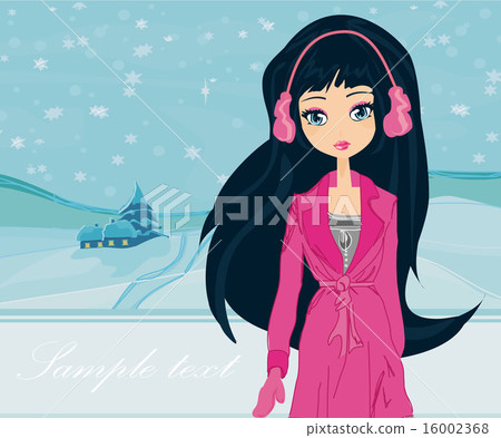 winter girl on the village landscape 16002368