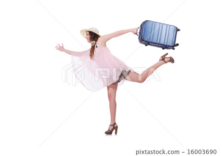 Young woman with suitcase isolated on white 16003690