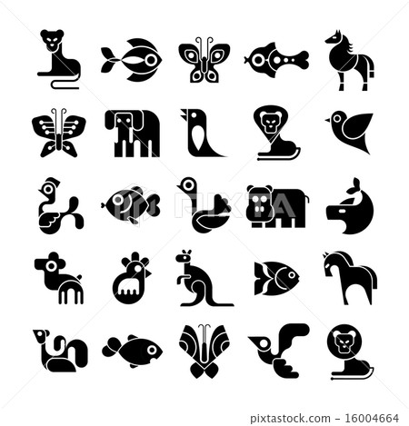 Black and White Animal Vector Icons 16004664