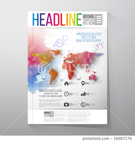 Abstract hand drawn watercolor background with place for text message. World map element. Brochure 16007176