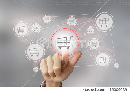 business hand pushing e-commerce button 16009089