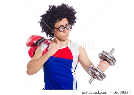 Funny man exercising with dumbbells 16009824