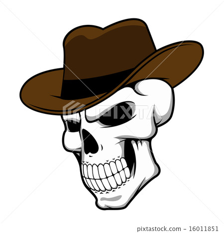 Cowboy skull wearing a stylish fedora hat 16011851