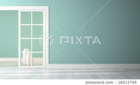 Empty room with blue wall 3D rendering Empty room with blue wall 3D rendering 16013784