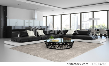 Interior modern design room with black sofa 3D 16013785