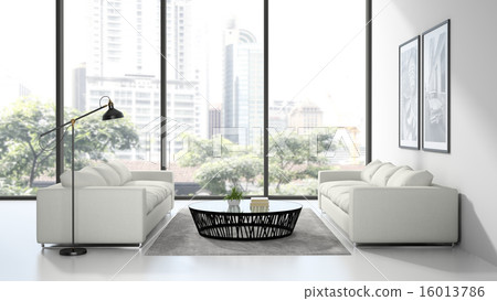 Interior modern design room with white sofas 3D Interior modern design room with white sofas 3D 16013786