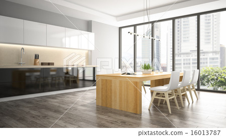 Interior of dining room 3D rendering Interior of dining room 3D rendering 16013787