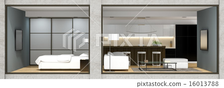 Interior of the modern loft view from outside 3D Interior of the modern loft view from outside 3D 16013788