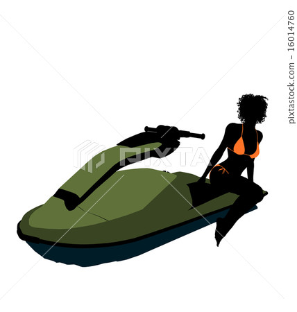 African American Female Jetskier Art Illustration Silhouette 16014760