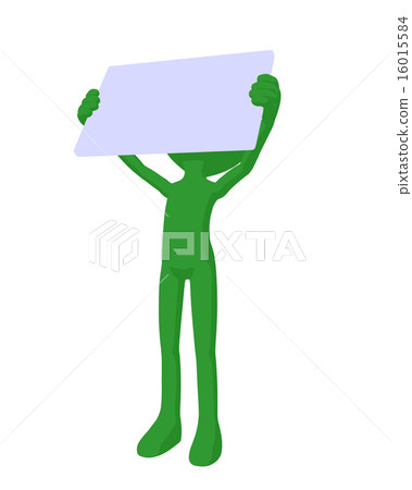 Cute Green Silhouette Guy Holding a Blank Business Card 16015584