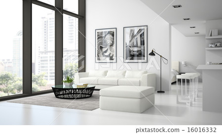 Interior of the modern design loft  white color 3D 16016332