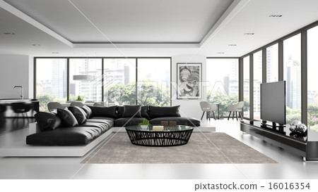 Interior of modern design  loft with black sofa 16016354