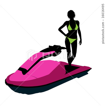 Female Jetskier Art Illustration Silhouette 16016495