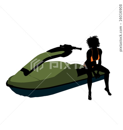 African American Female Jetskier Art Illustration Silhouette 16016908